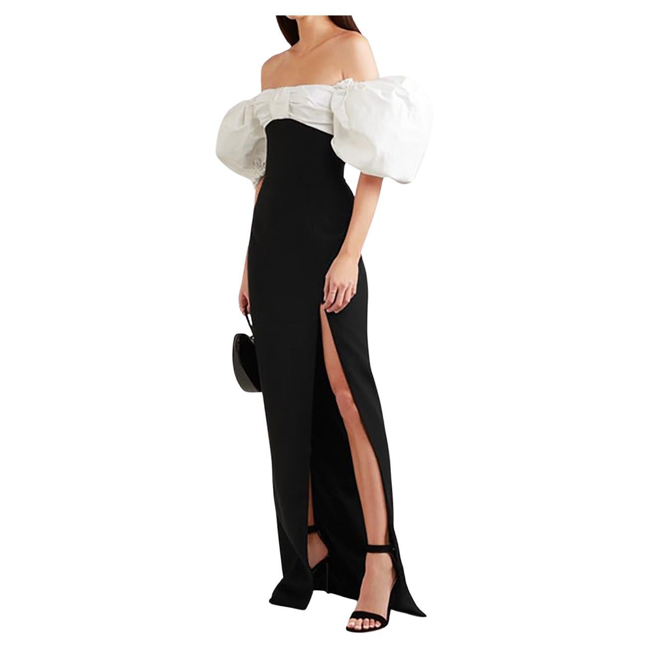 RASARIO LONG Off Shoulder Crepe Black Gown DRESS EU 40 For Sale