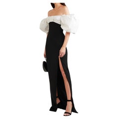 RASARIO LONG Off Shoulder Crepe Black Gown DRESS EU 40