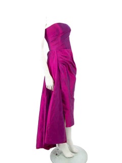 Rasario Magenta Fitted Silk Gathered Drape Detail Midi Dress Size M