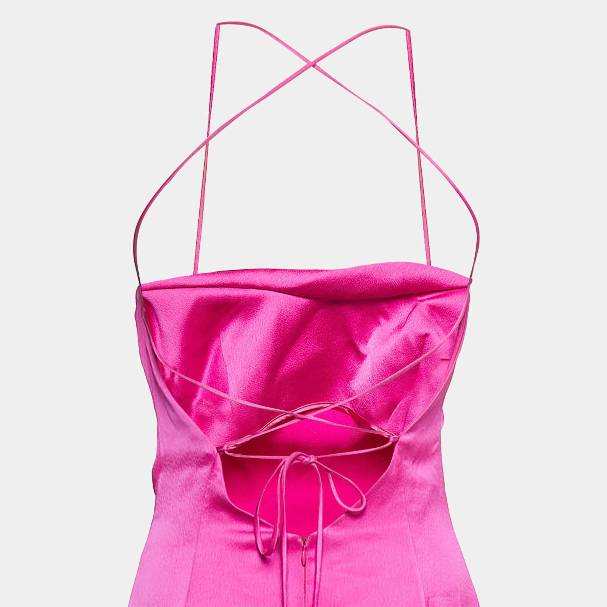 Rasario Pink Crepe Cowl Neck Strappy Maxi Dress S In Good Condition For Sale In Dubai, Al Qouz 2
