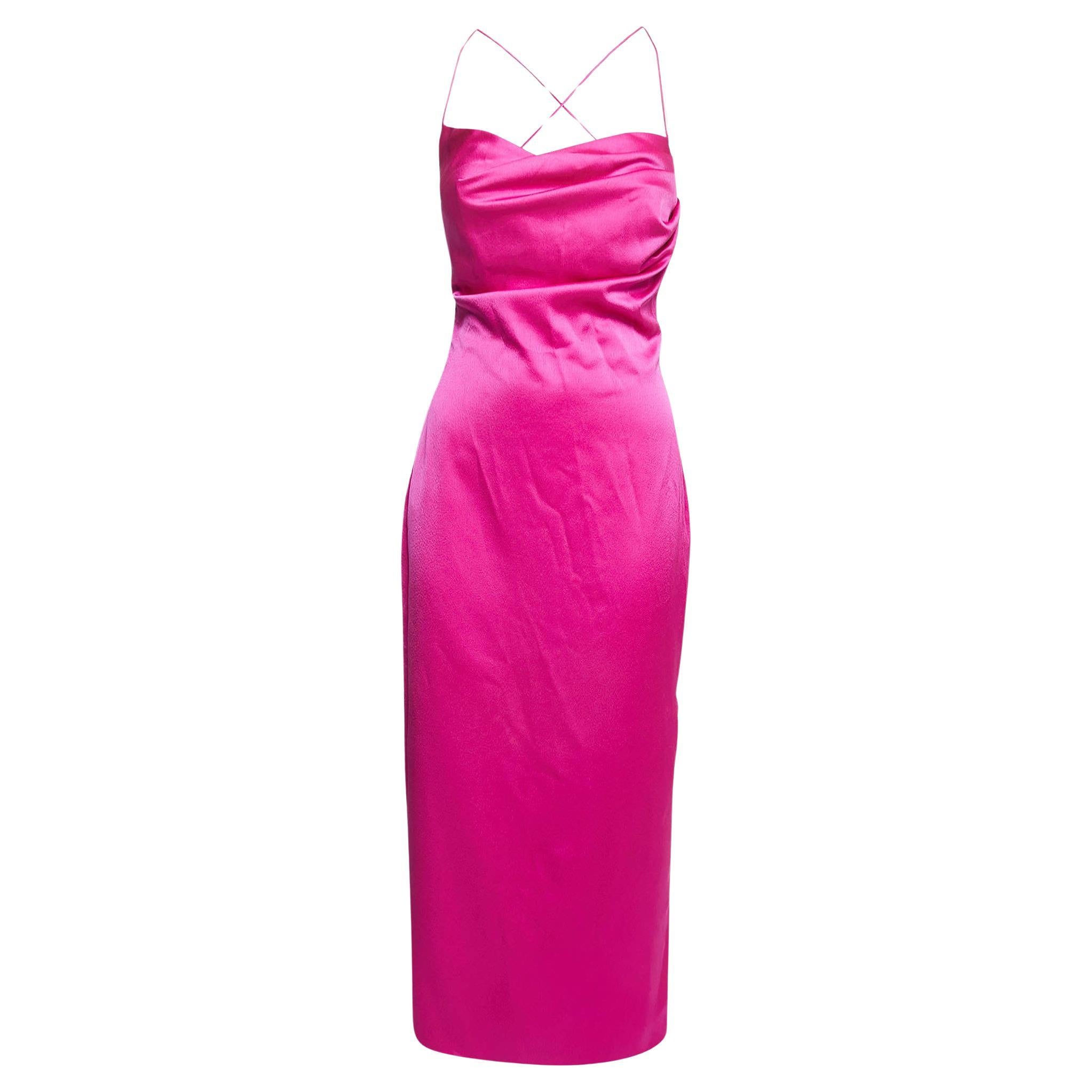 Rasario Pink Crepe Cowl Neck Strappy Maxi Dress S For Sale