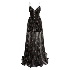 RASARIO WOMEN'S SEQUINED TULLE MAXI GOWN IN BLACK Sz IT 44