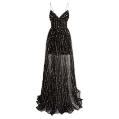  RASARIO WOMEN'S SEQUINED TULLE MAXI GOWN IN BLACK Sz IT 44 