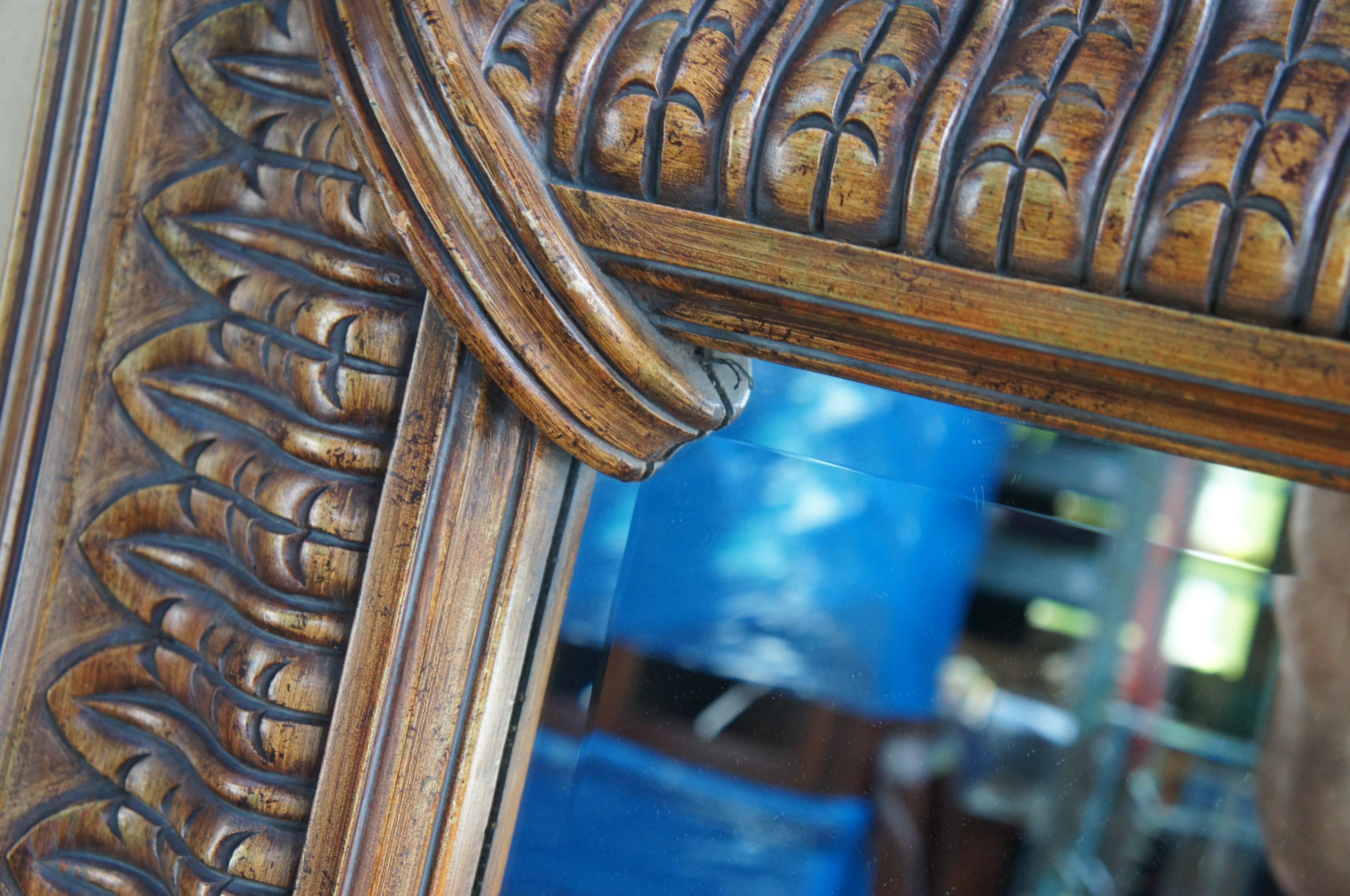 Bohemian Raschella Collection Rectangular Pecan Wood Beveled Overmantel Mirror For Sale
