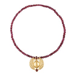 Rashida Winged Scarab Necklace with Cabernet Red Garnet Beads & 18K Gold Pendant