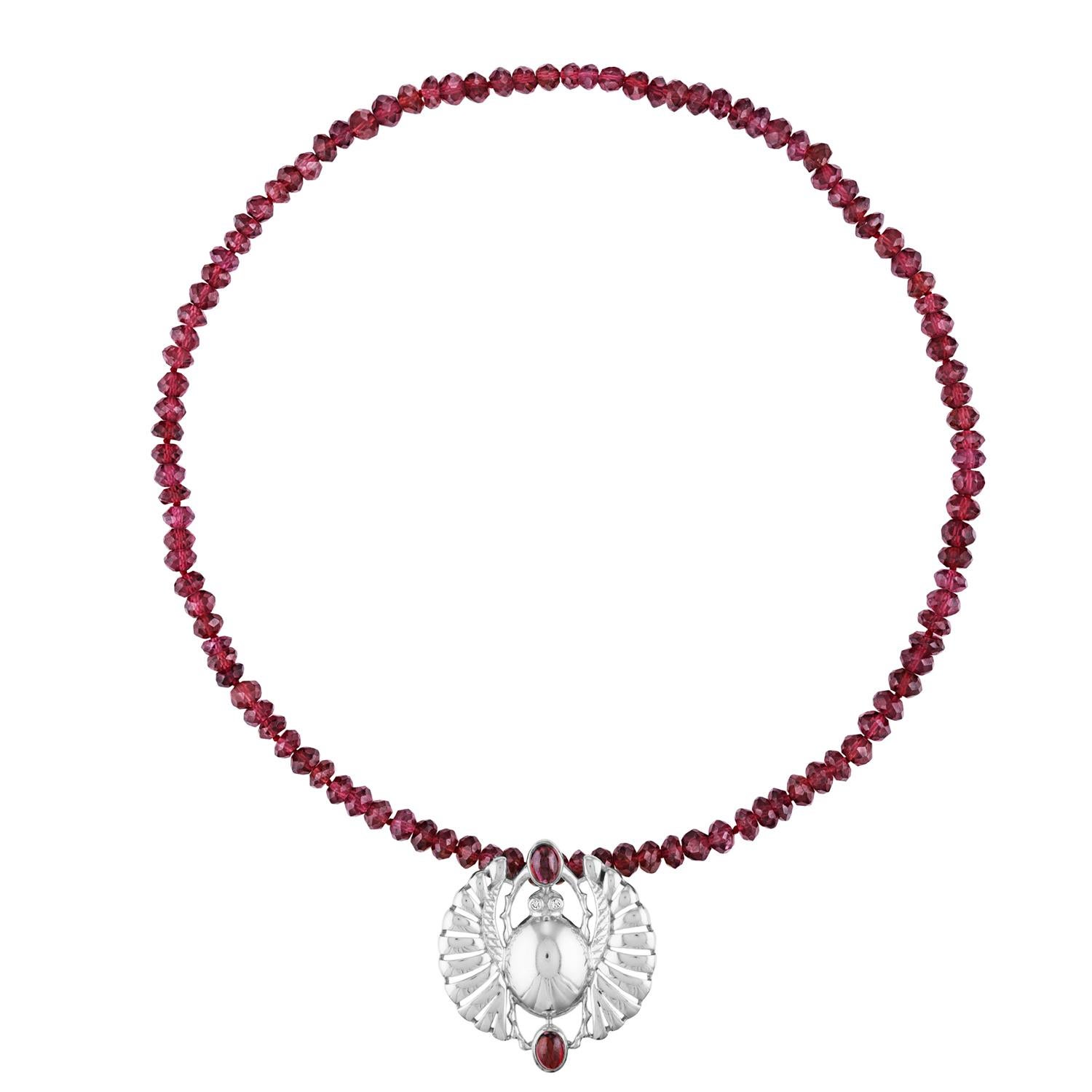 Women's Rashida Winged Scarab Necklace with Red Garnet Beads & 18K Gold Vermeil Pendant For Sale