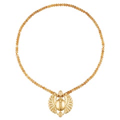Rashida Winged Scarab Necklace with Yellow Citrine Beads & 18K Gold Pendant