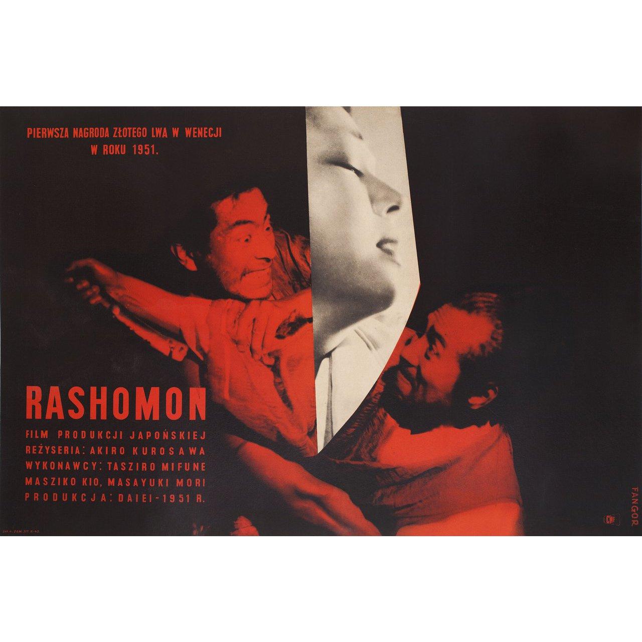 Original 1951 Polish A1 poster by Wojciech Fangor for the film Rashomon directed by Akira Kurosawa with Toshiro Mifune / Machiko Kyo / Masayuki Mori / Takashi Shimura. Fine condition, linen-backed. This poster has been professionally linen-backed.