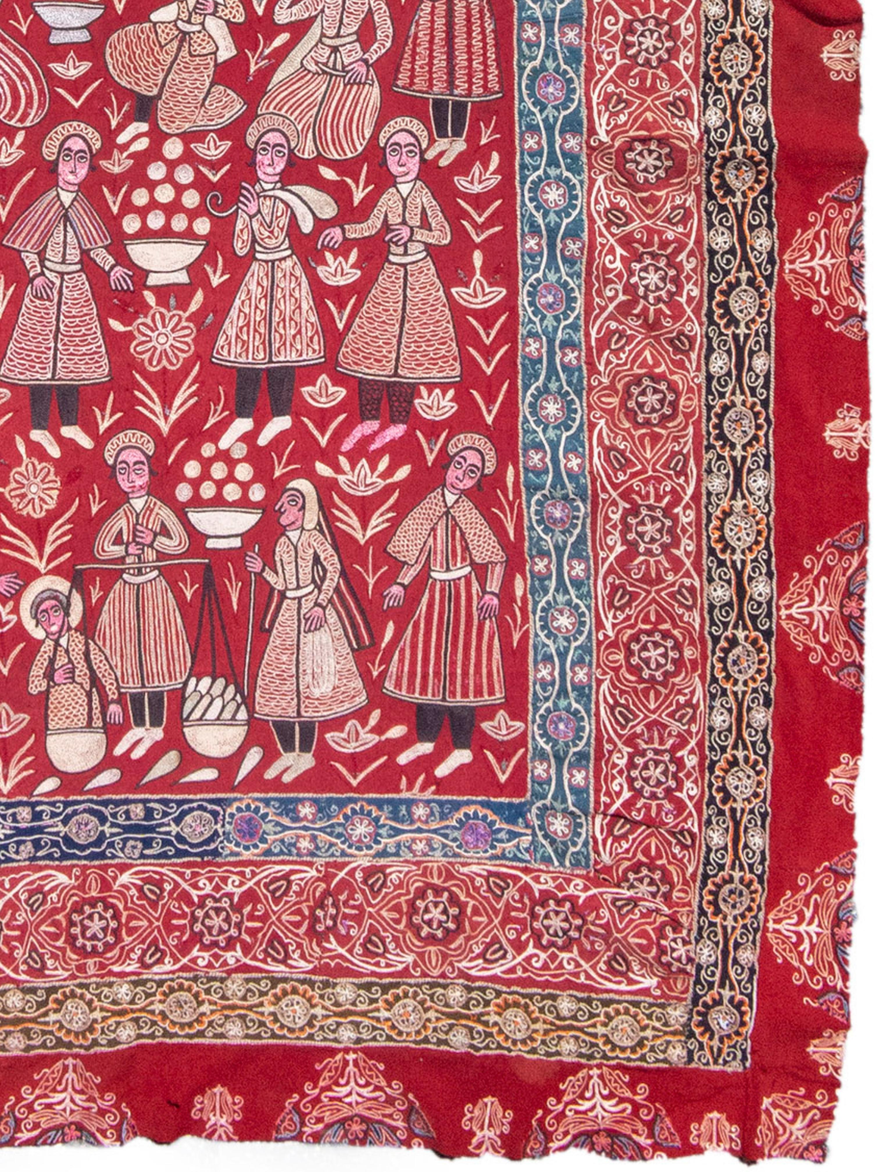 Noué à la main Tapis à broder de Rasht, c. 1900 en vente