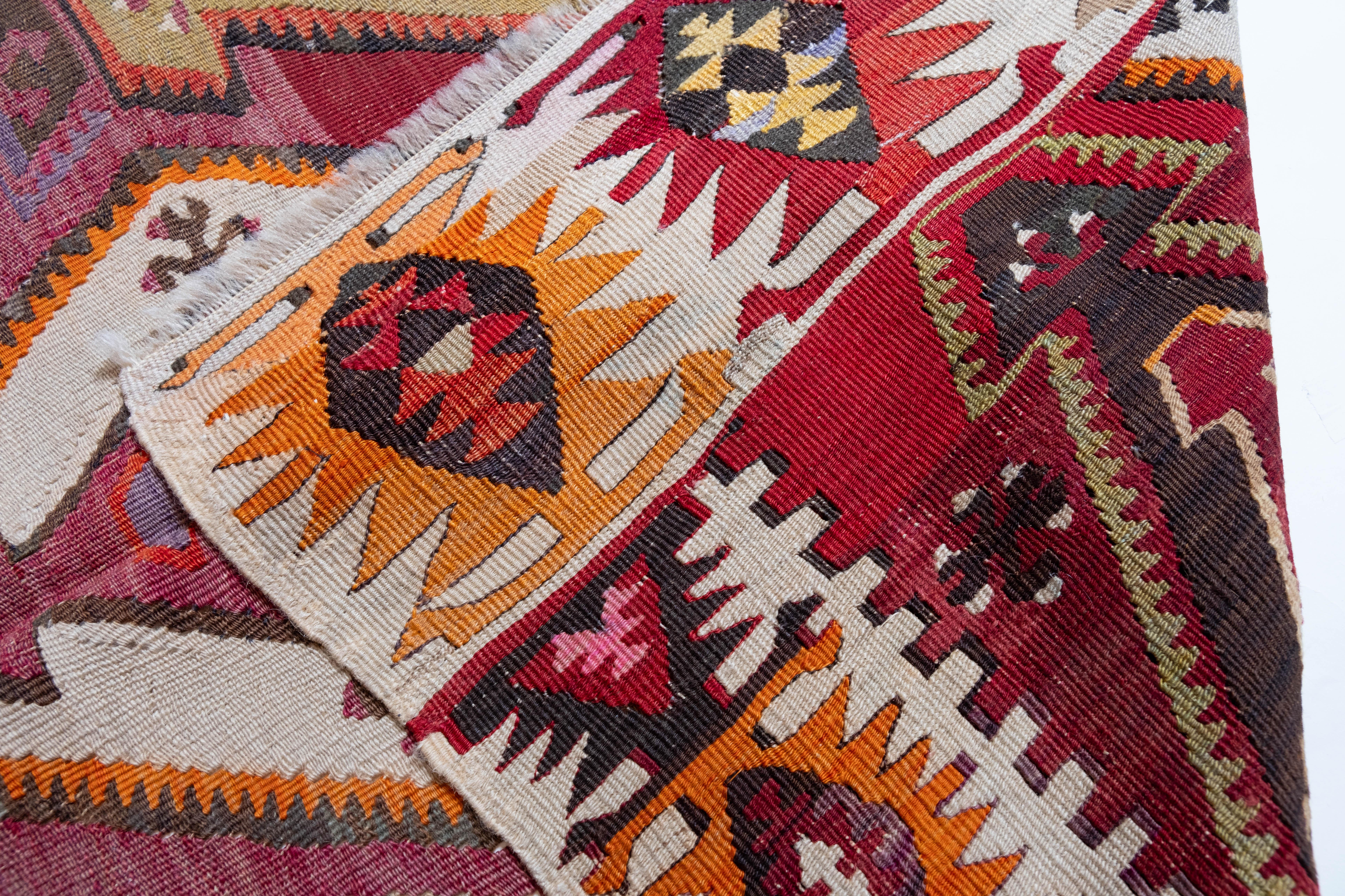 Hand-Woven Rashwan Kayseri Kilim Rug Wool Old Vintage Eastern Anatolian Turkish Carpet For Sale