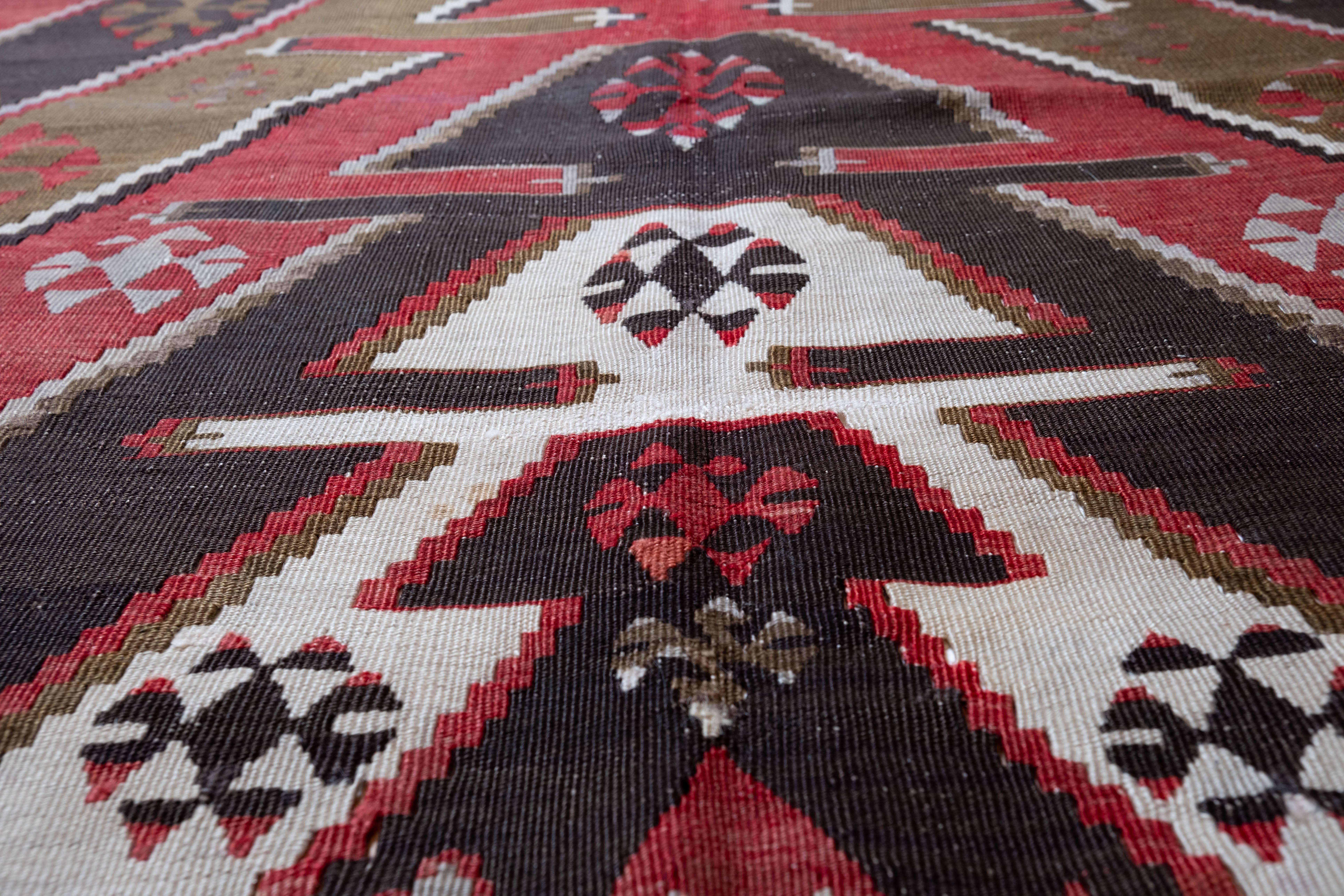 20th Century Rashwan Kayseri Kilim Rug Wool Old Vintage Eastern Anatolian Turkish Carpet For Sale