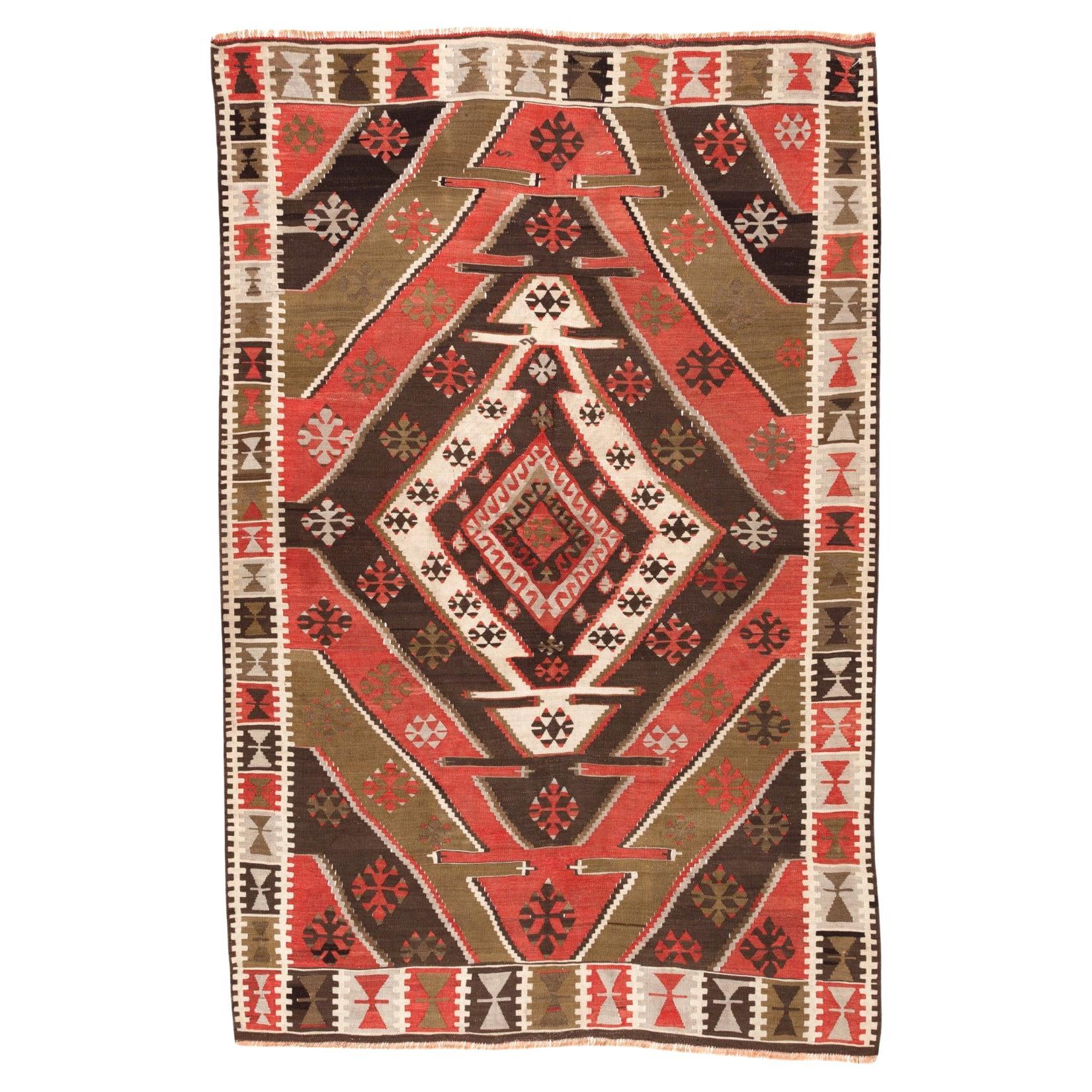 Rashwan Kayseri Kilim Rug Wool Old Vintage Eastern Anatolian Turkish Carpet For Sale