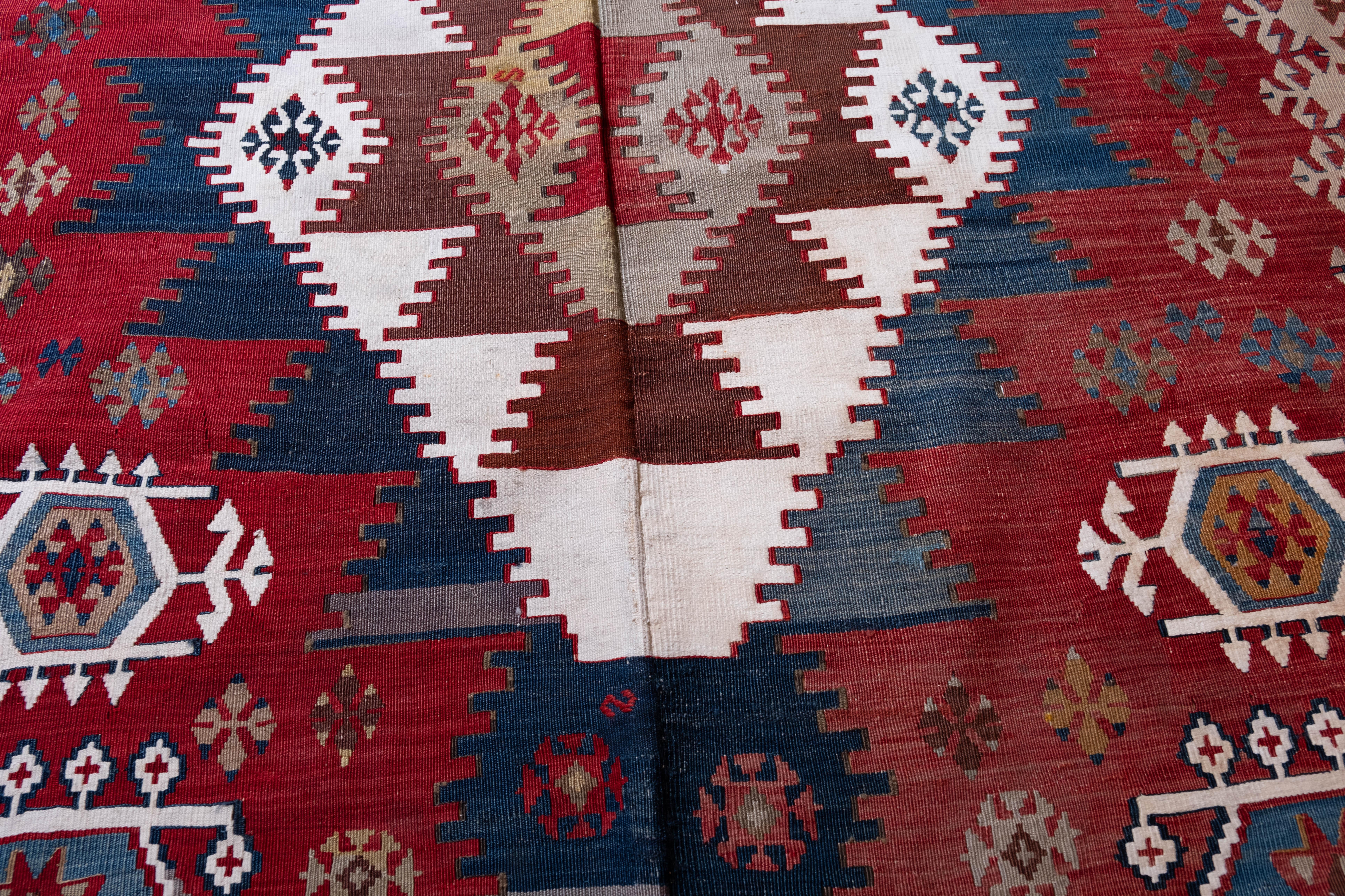 20th Century Rashwan Malatya Kilim Rug Wool Old Vintage Eastern Anatolian Turkish Carpet For Sale