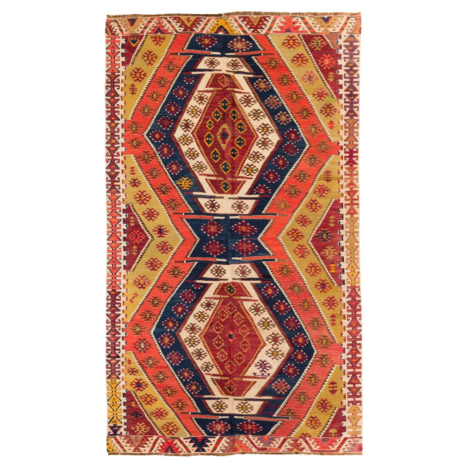 Rashwan Malatya Kilim Rug Wool Old Vintage Eastern Anatolian Turkish Carpet For Sale