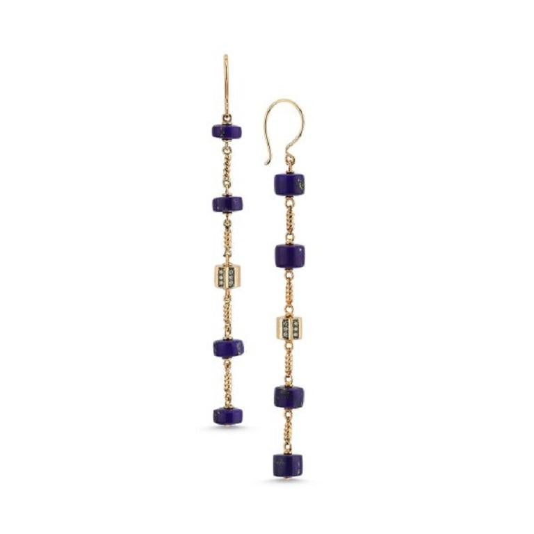 Rasia five cylinder lapis earring (single) in 14k rose gold by Selda Jewellery

Additional Information:-
Collection: Treasures of the Sea Collection
14k Rose gold
0.05ct White diamond
Length 9.5cm