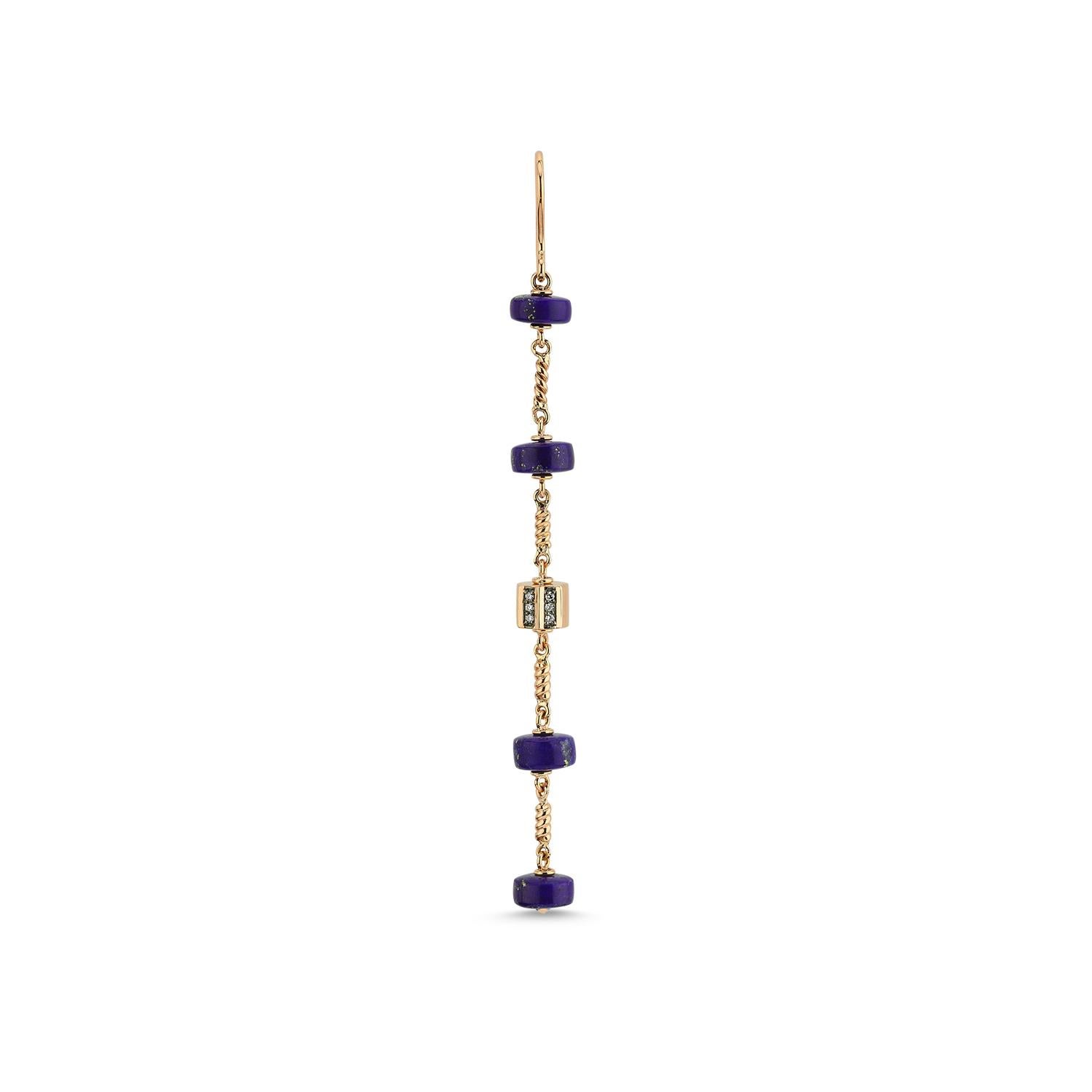 Modern Rasia Five Cylinder Lapis Earring 'Single' in 14k Rose Gold by Selda Jewellery For Sale