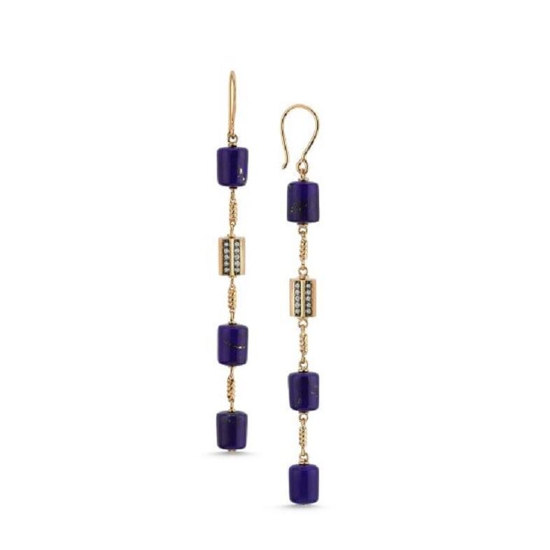 Rasia four cylinder lapis earring (single) in 14k rose gold by Selda Jewellery

Additional Information:-
Collection: Treasures of the Sea Collection
14k Rose gold
0.13ct White diamond
Length 9.5cm
