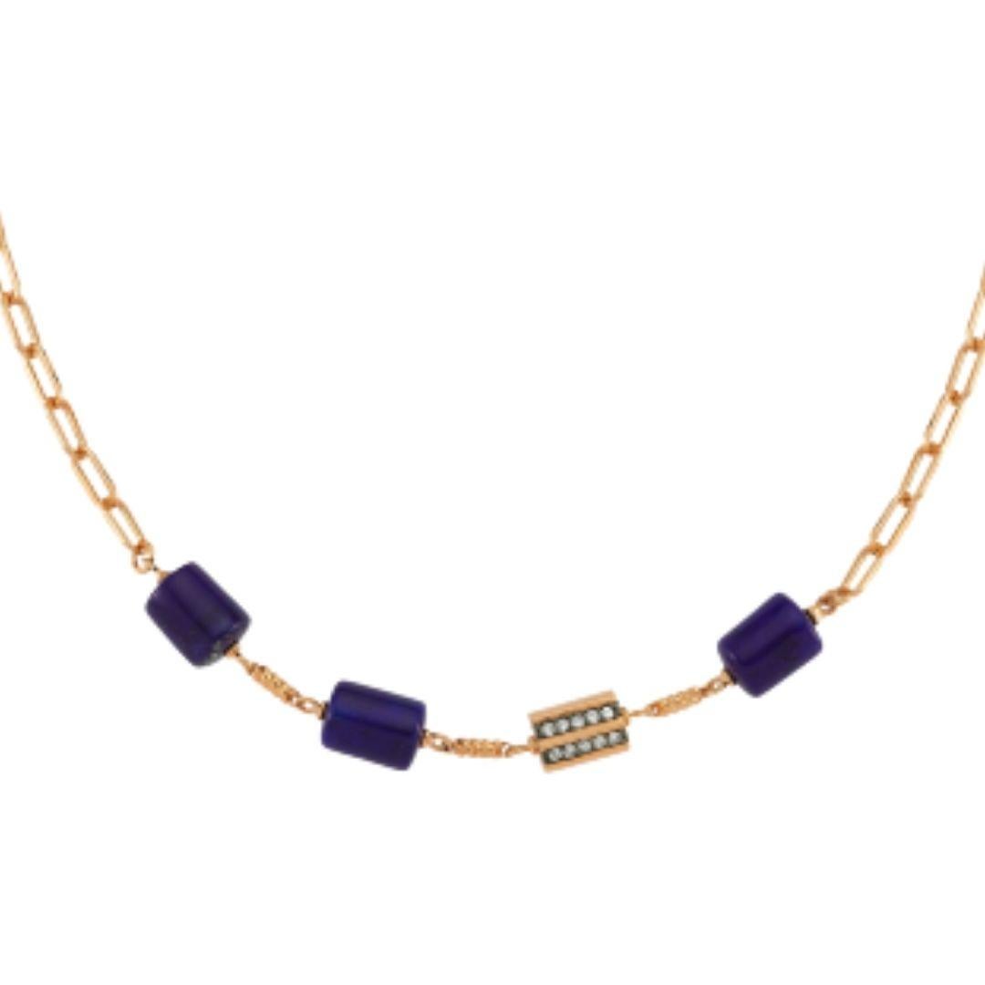 The Treasures of The Sea Collection is inspired by the water element which represents the treasures and natural stones hidden in the depths of the sea.

Rasia lapis necklace in 14k rose gold with white diamond by Selda Jewellery

Additional