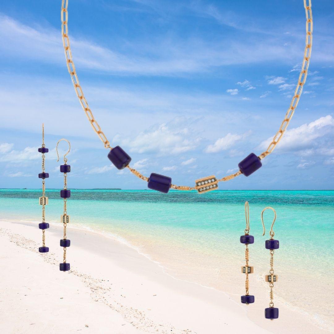 Modern Rasia Lapis Necklace in 14K Rose Gold with White Diamond For Sale