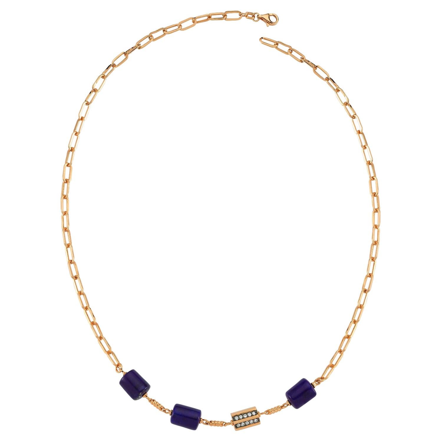 Rasia Lapis Necklace in 14K Rose Gold with White Diamond For Sale