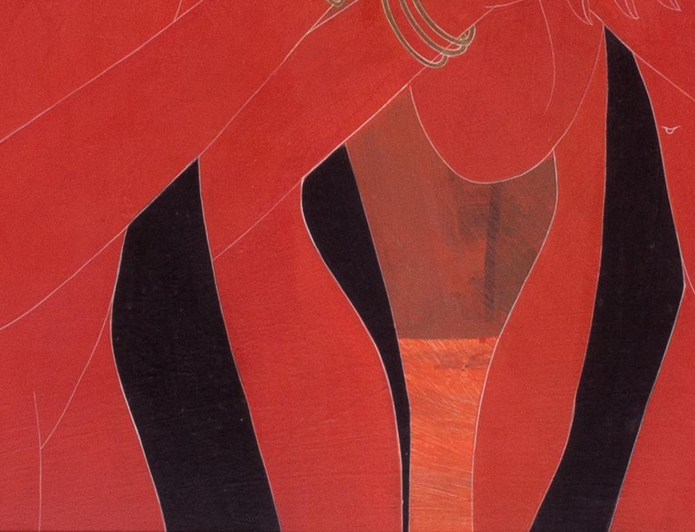 Indian 20th Century artist, Rasik Dugashanker Rabal, red painting with six women For Sale 5