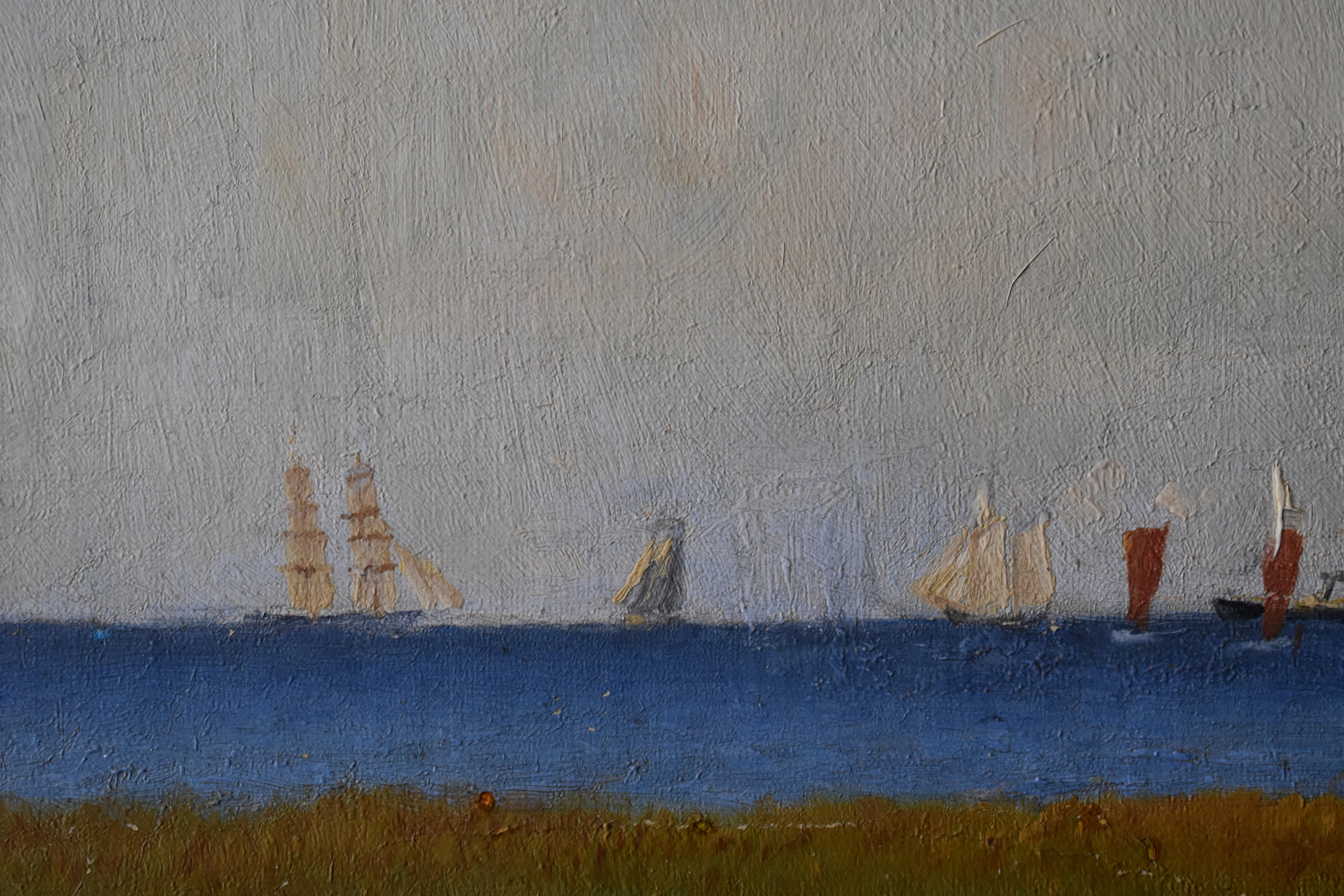 Pintura al óleo de la escuela danesa Skagen Colony - Landscape Painting Marrón de Rasmus Carl Rasmussen 