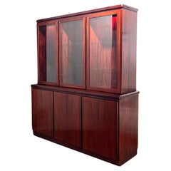 Retro Rasmus Danish Mid Century Modern Lighted Rosewood China Cabinet Hutch c. 1970s