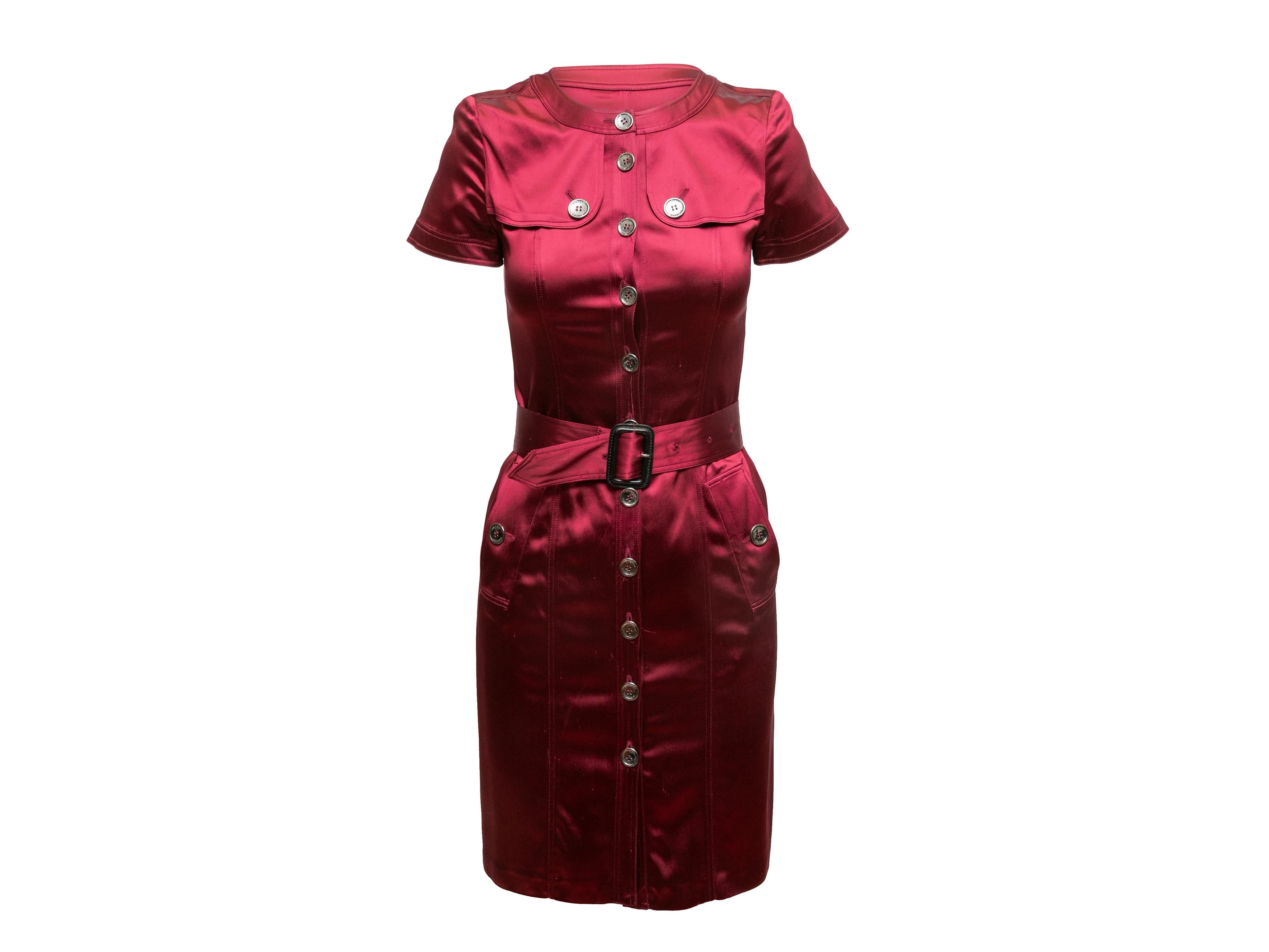 Raspberry Burberry London Satin Kleid mit Knopfleiste Größe US 2 (Rot)