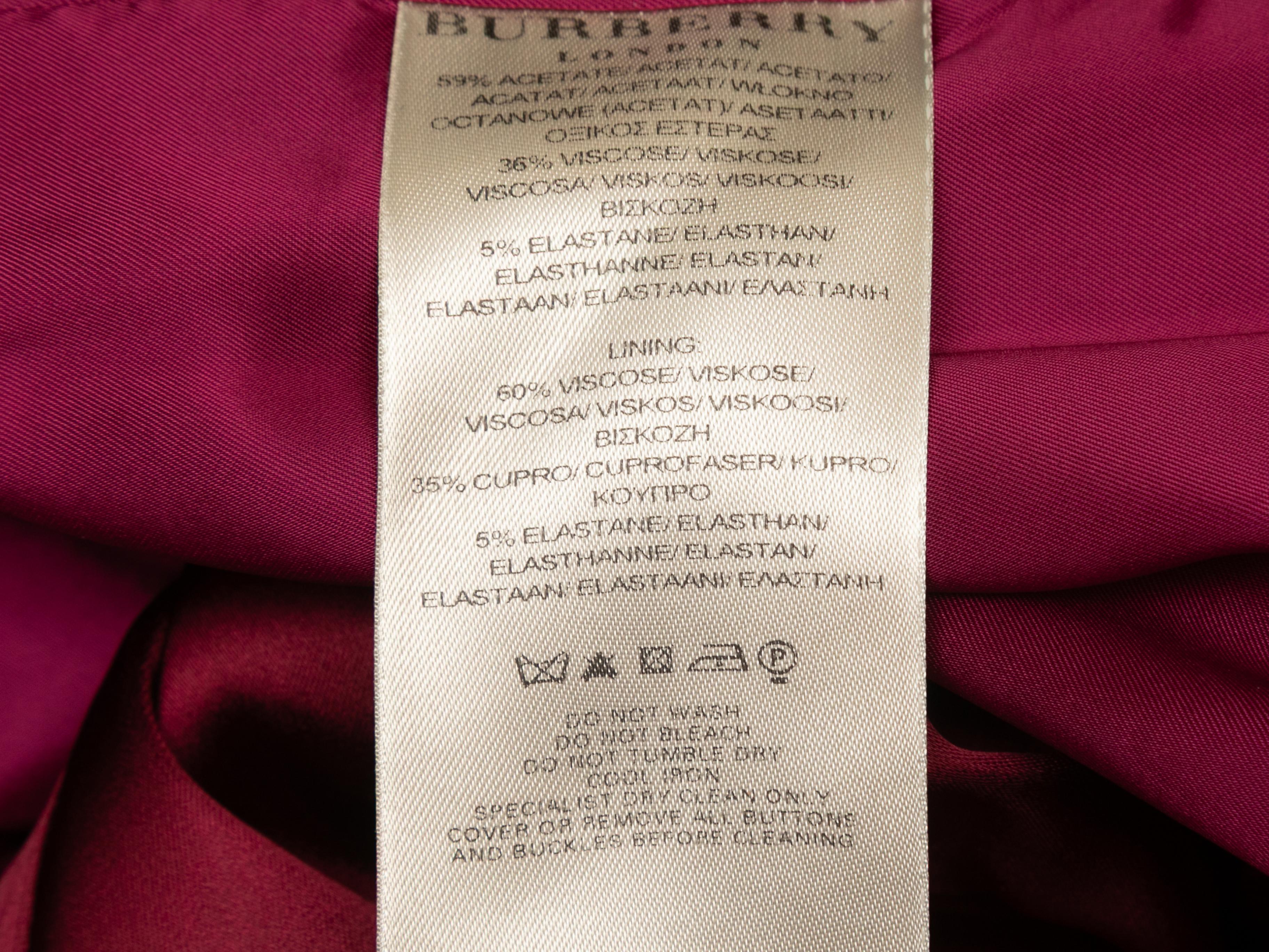 Raspberry Burberry London Satin Kleid mit Knopfleiste Größe US 2 3
