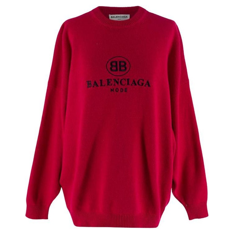 Raspberry Cashmere-Blend Logo Embroidered Knitted Jumper For Sale at 1stDibs