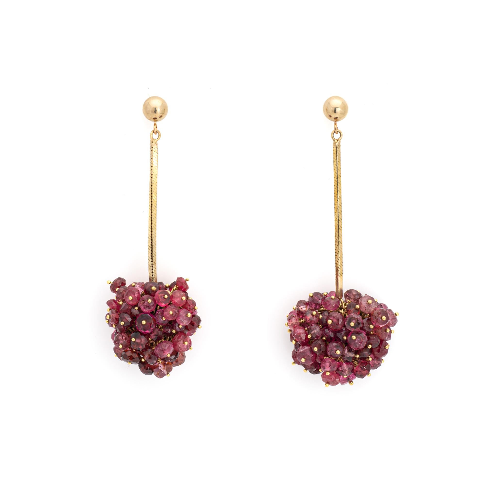 Pendientes Gota Frambuesa Racimo Turmalina Rosa Vintage Oro Amarillo 14k 2
