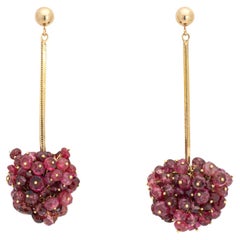 Raspberry Tropfenohrringe Rosa Turmalin Cluster Vintage 14k Gelbgold 2" Tropfen