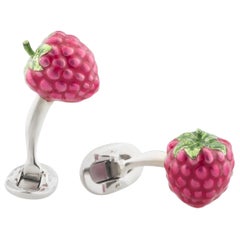Raspberry Fruit Cufflinks in Hand-enameled Sterling Silver by Fils Unique