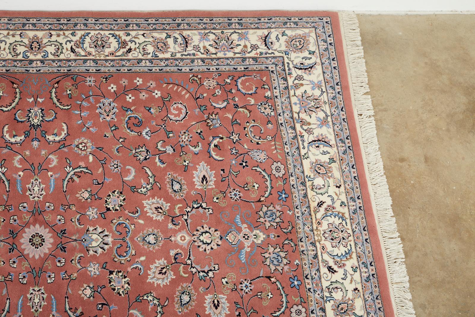 Indian Raspberry Indo Persian Kashan Design Rug For Sale
