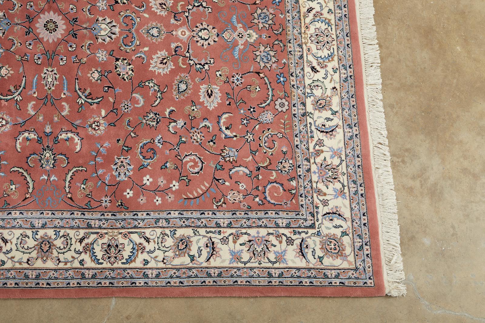 Hand-Knotted Raspberry Indo Persian Kashan Design Rug For Sale