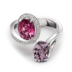 Raspberry & Lavender Spinels Ring, 18 K White Gold Spinels and Diamonds Ring