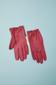 Raspberry leather gloves with "H" in silver metal  Hermès (New with tag)