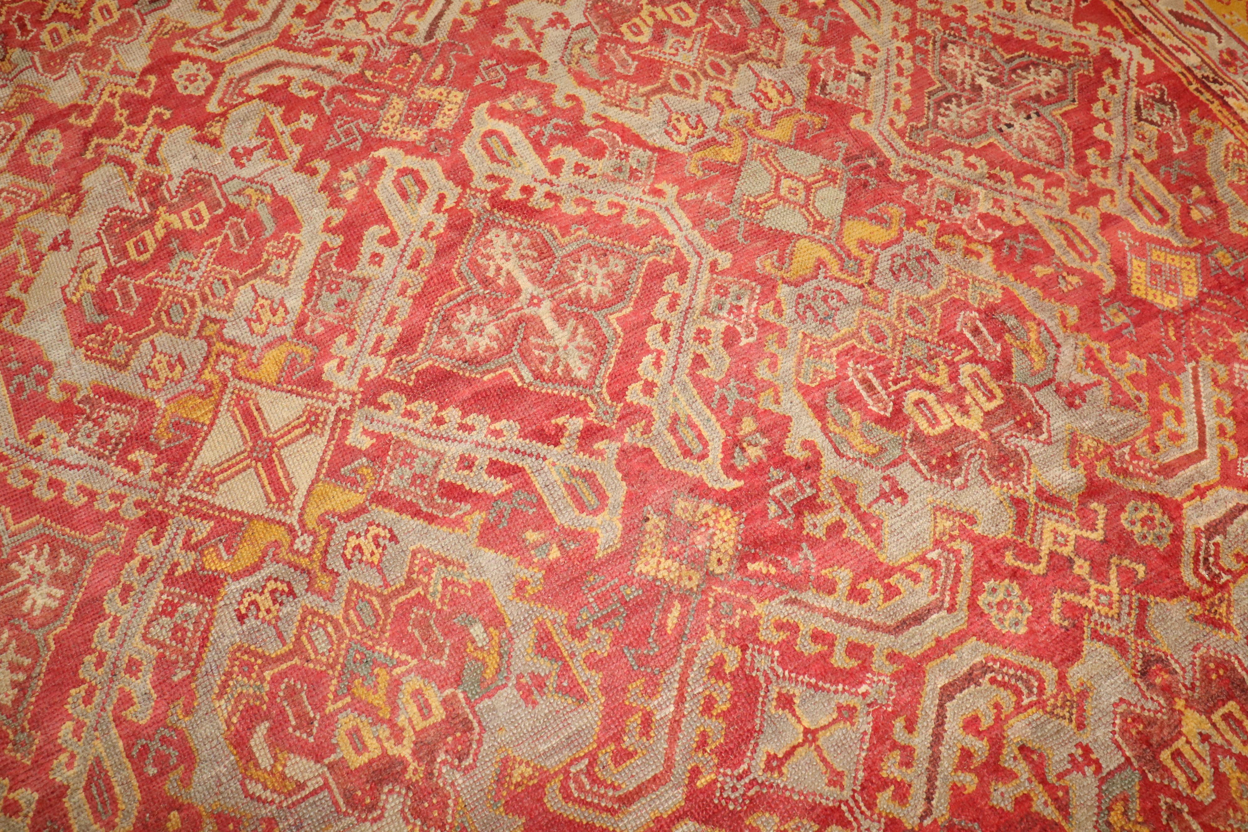 Raspberry Oversize Antique Turkish Oushak For Sale 3