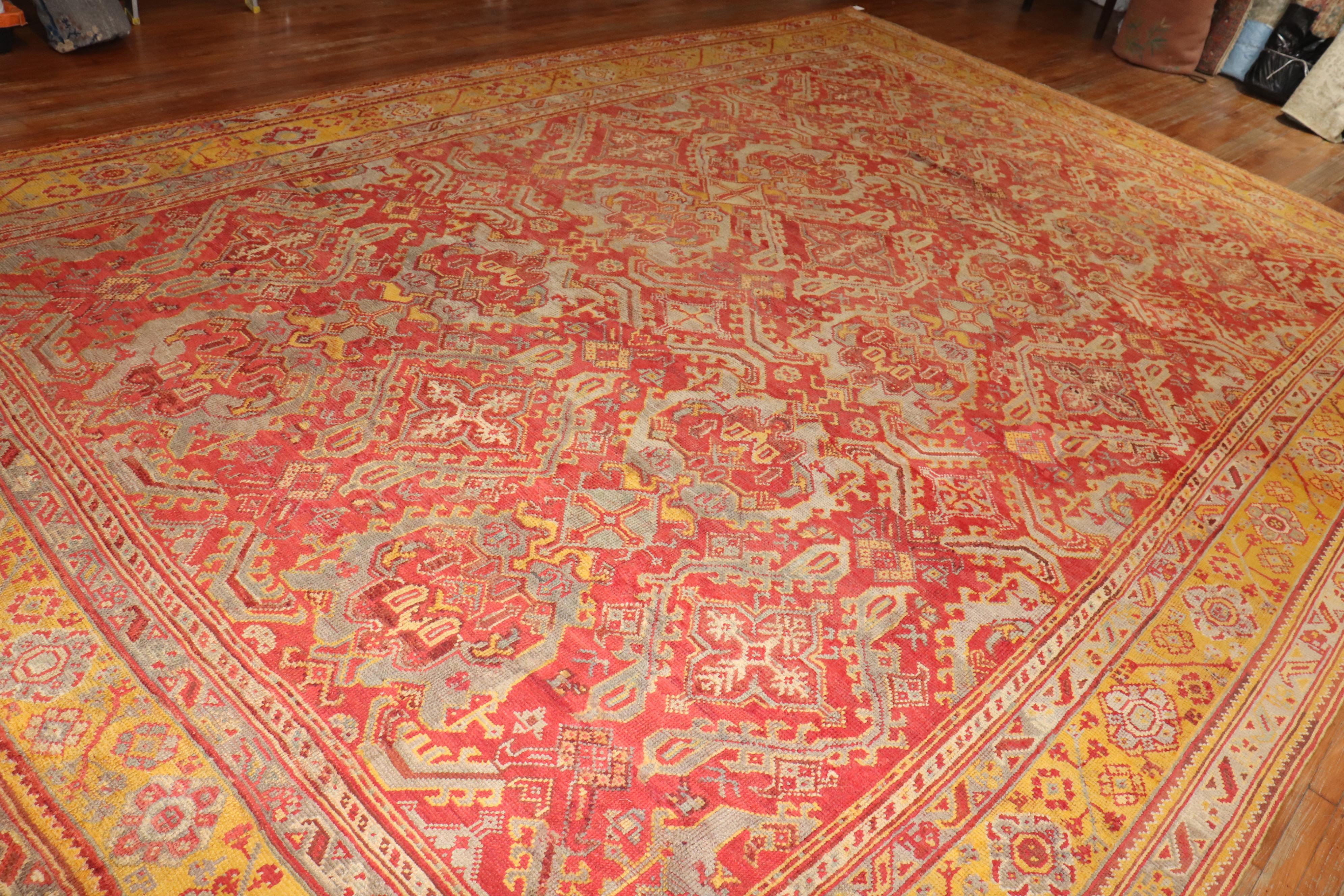 Hand-Woven Raspberry Oversize Antique Turkish Oushak For Sale