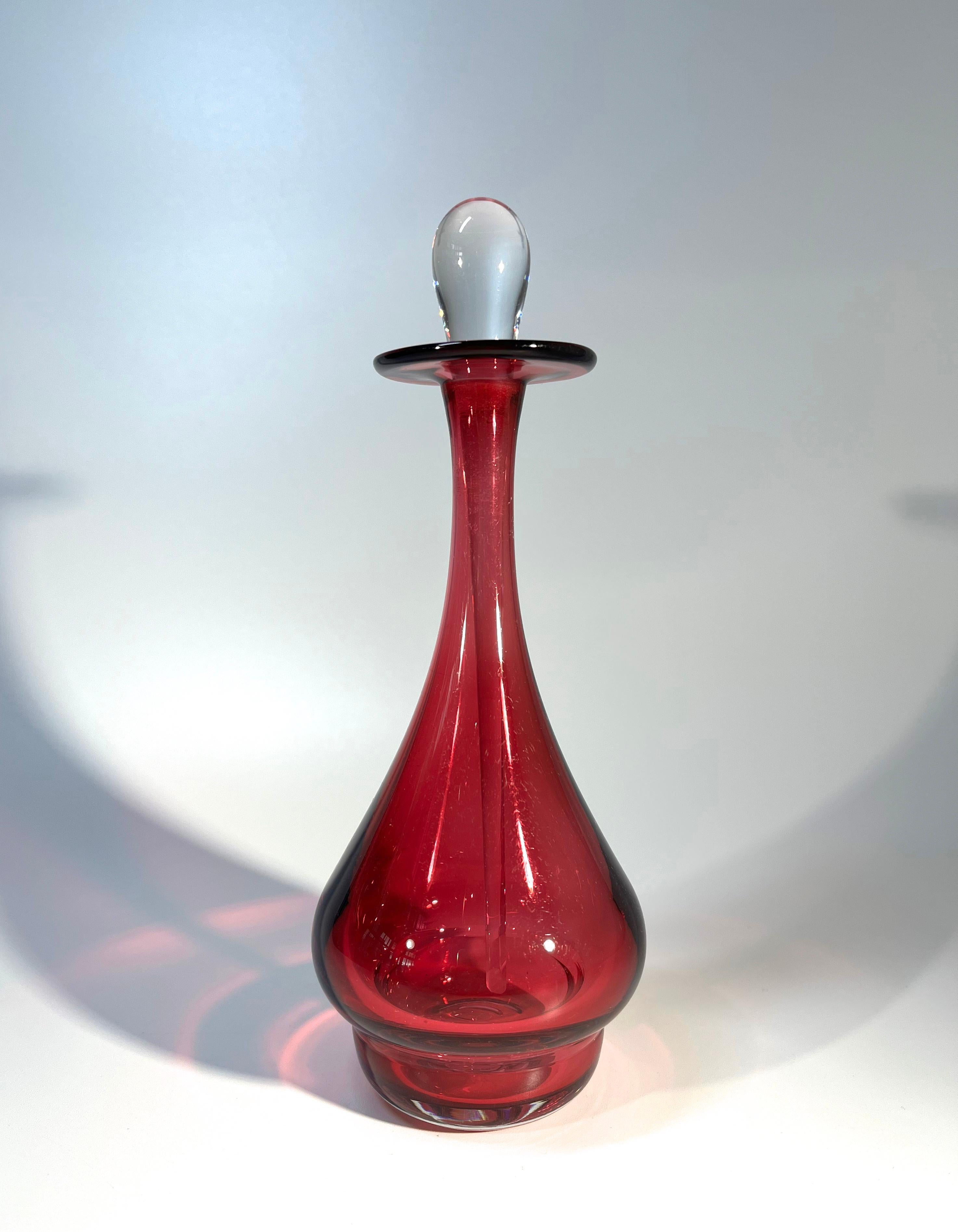English Raspberry Perfume Bottle With Extravagant Spear Dropper. Bristol Glass, England For Sale