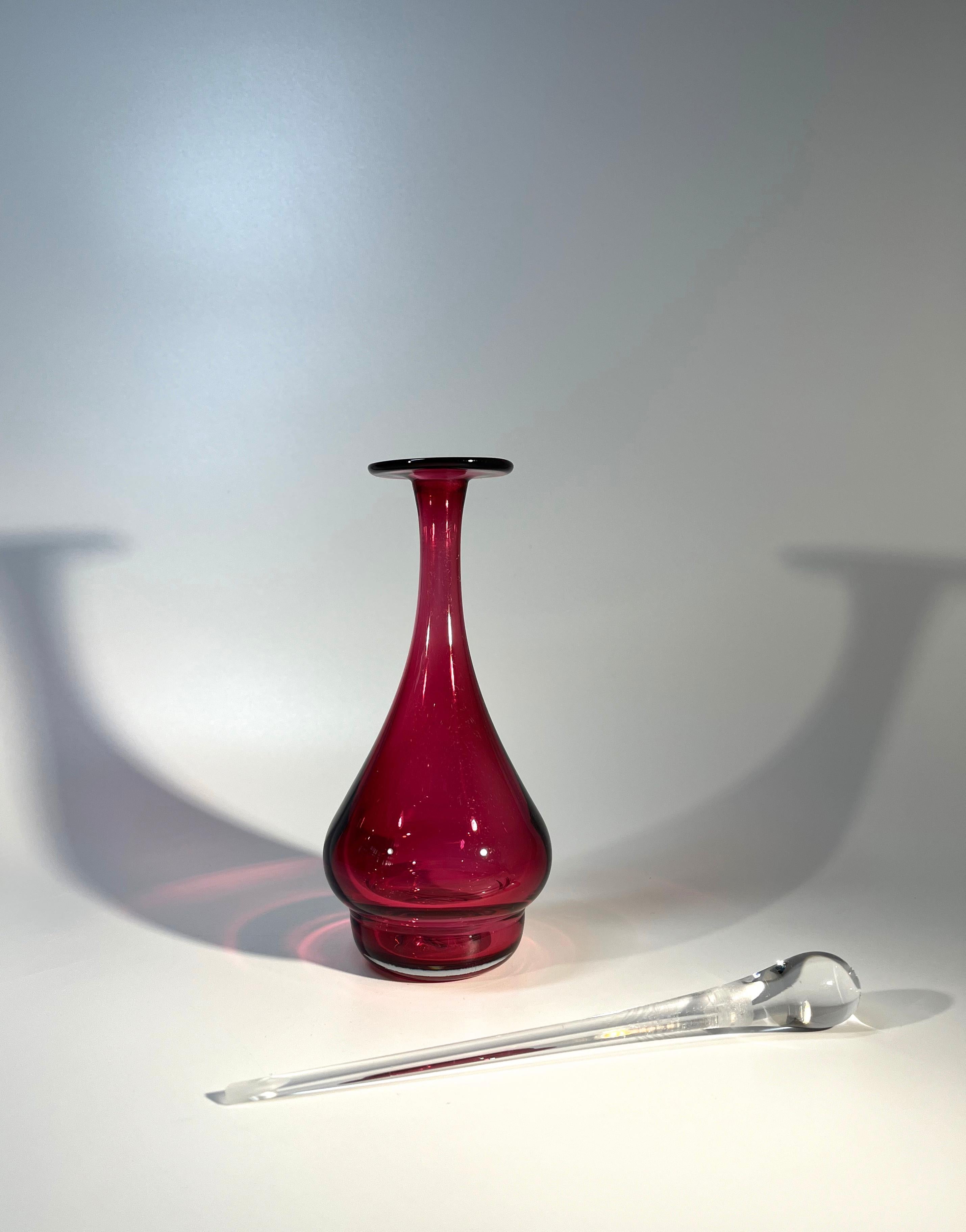 20th Century Raspberry Perfume Bottle With Extravagant Spear Dropper. Bristol Glass, England For Sale