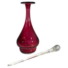 Used Raspberry Perfume Bottle With Extravagant Spear Dropper. Bristol Glass, England