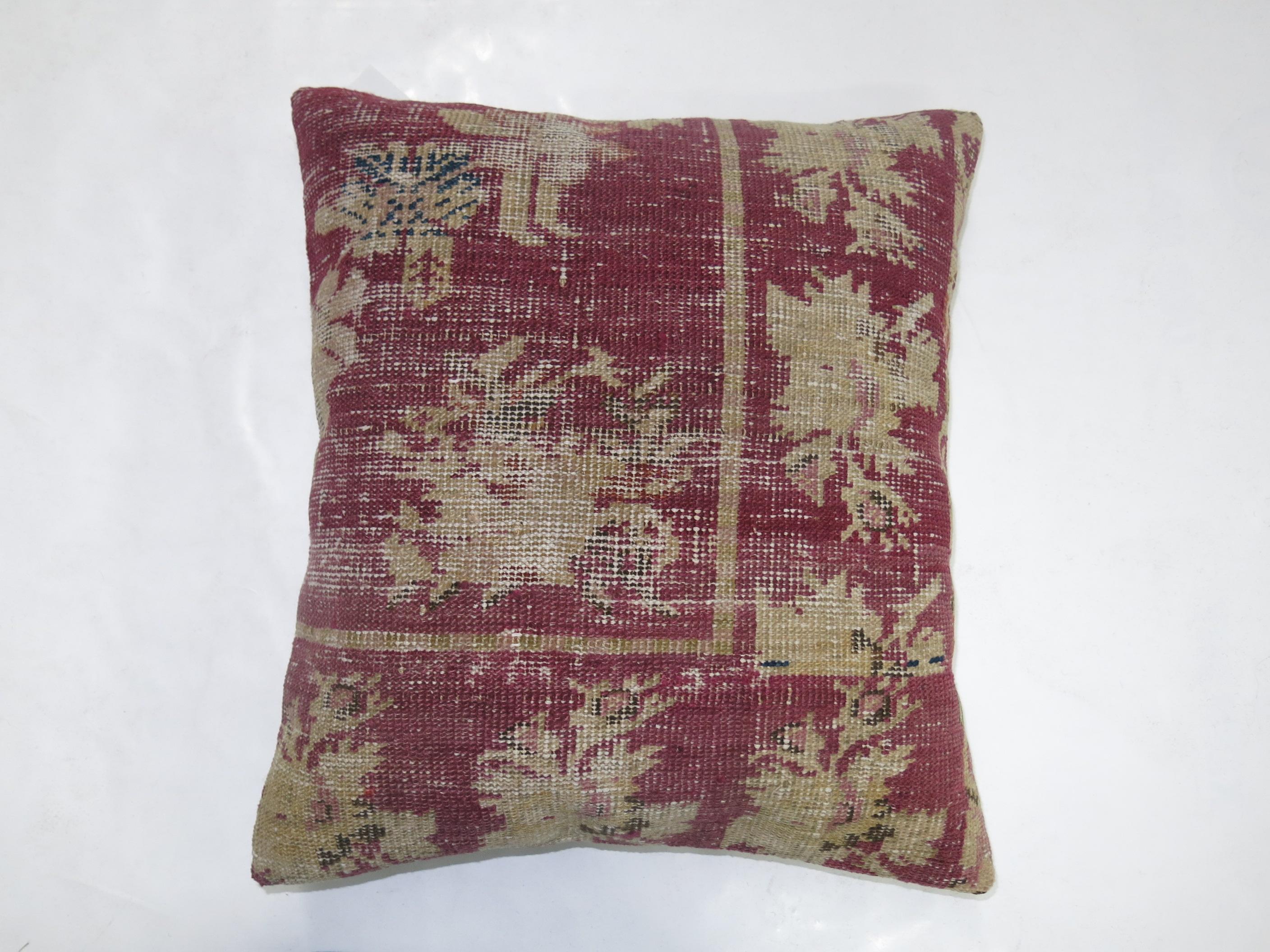 Romantic Raspberry Pillow from a 19th Century Turkish Rug 19'' x 22'' 