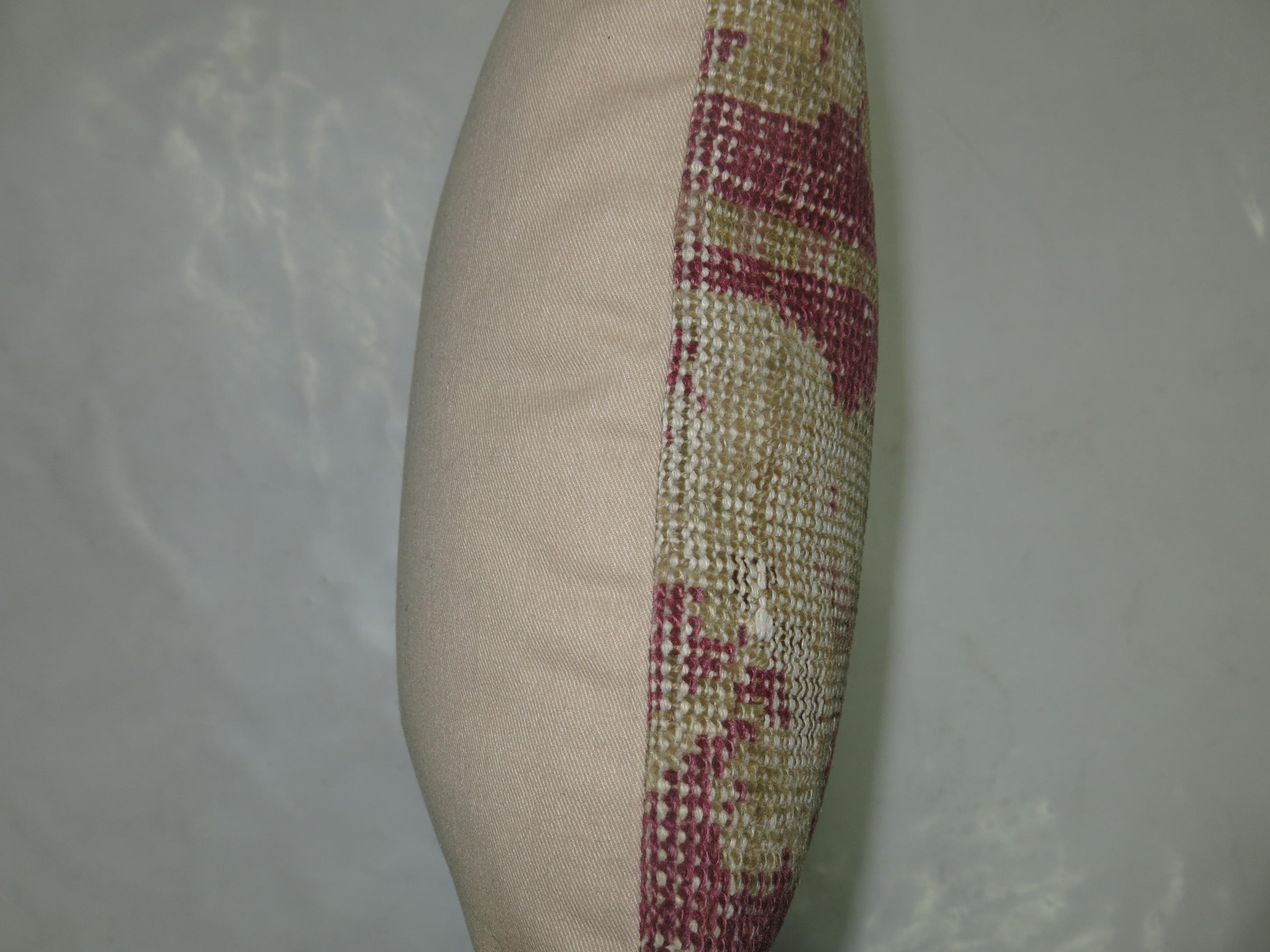Raspberry Pillow from a 19th Century Turkish Rug 19'' x 22''  In Fair Condition In New York, NY