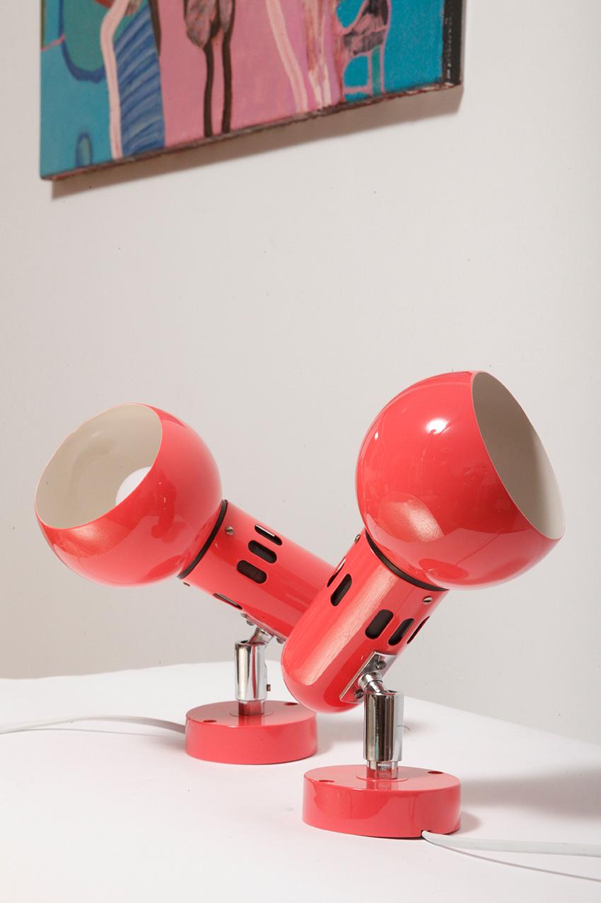 Lacquered Raspberry/pink/coral Space Age plastic wall lamp by ERCO, Germany, 1970s. For Sale
