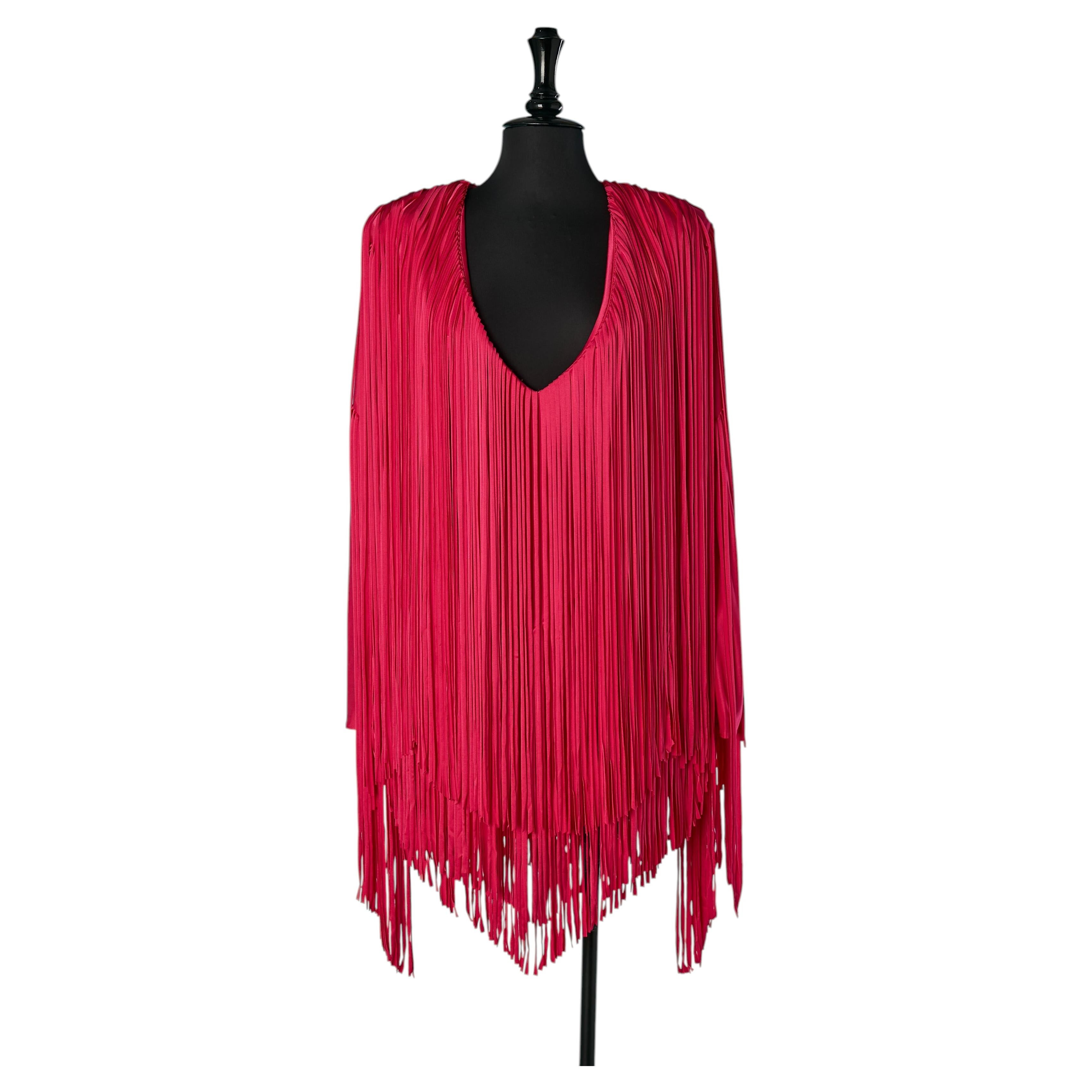 Raspberry pink jersey mini dress with fringes ALEXANDRE VAUTHIER
