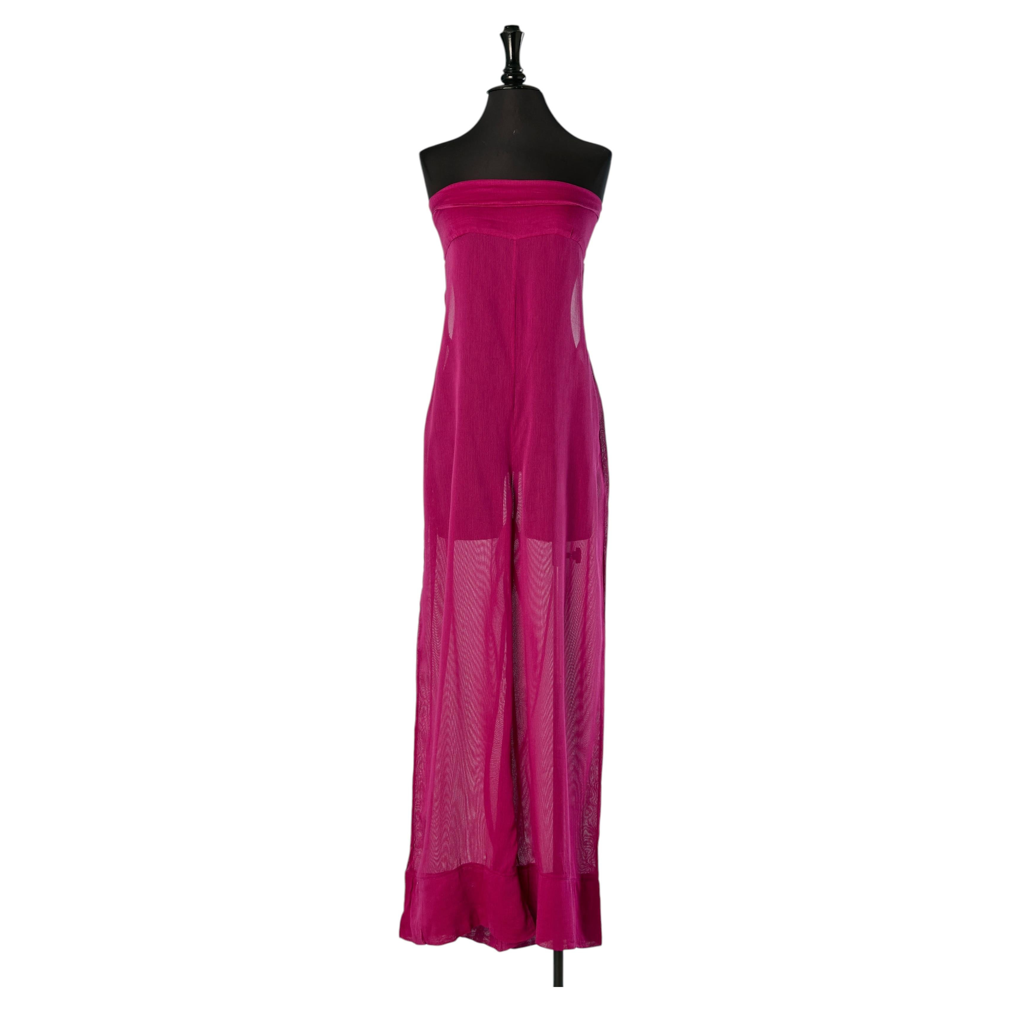 Raspberry pink see-through cotton veil bustier jumpsuit CHLOE For Sale