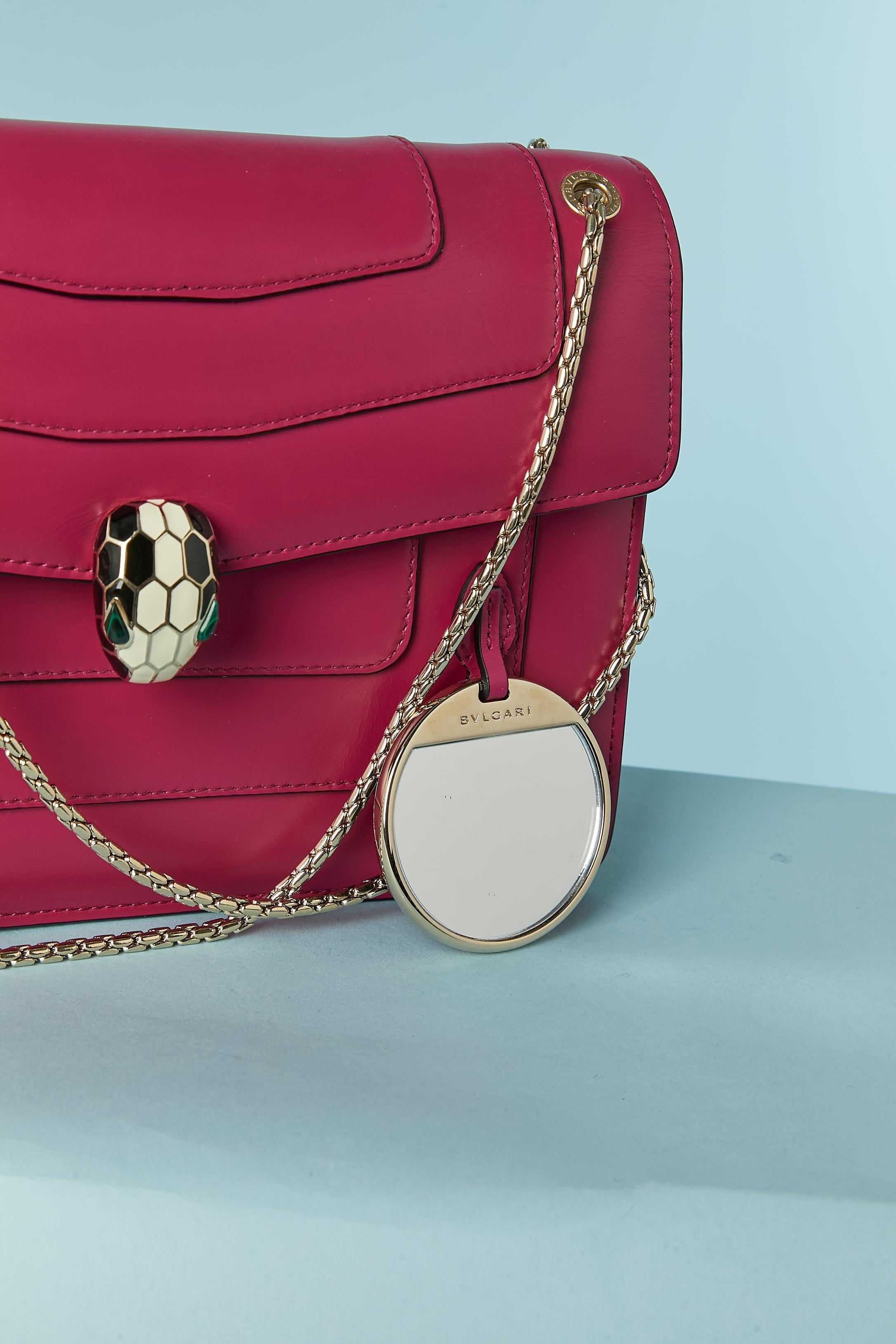 Raspberry pink shoulder bag with snake head closure BULGARI For Sale 4