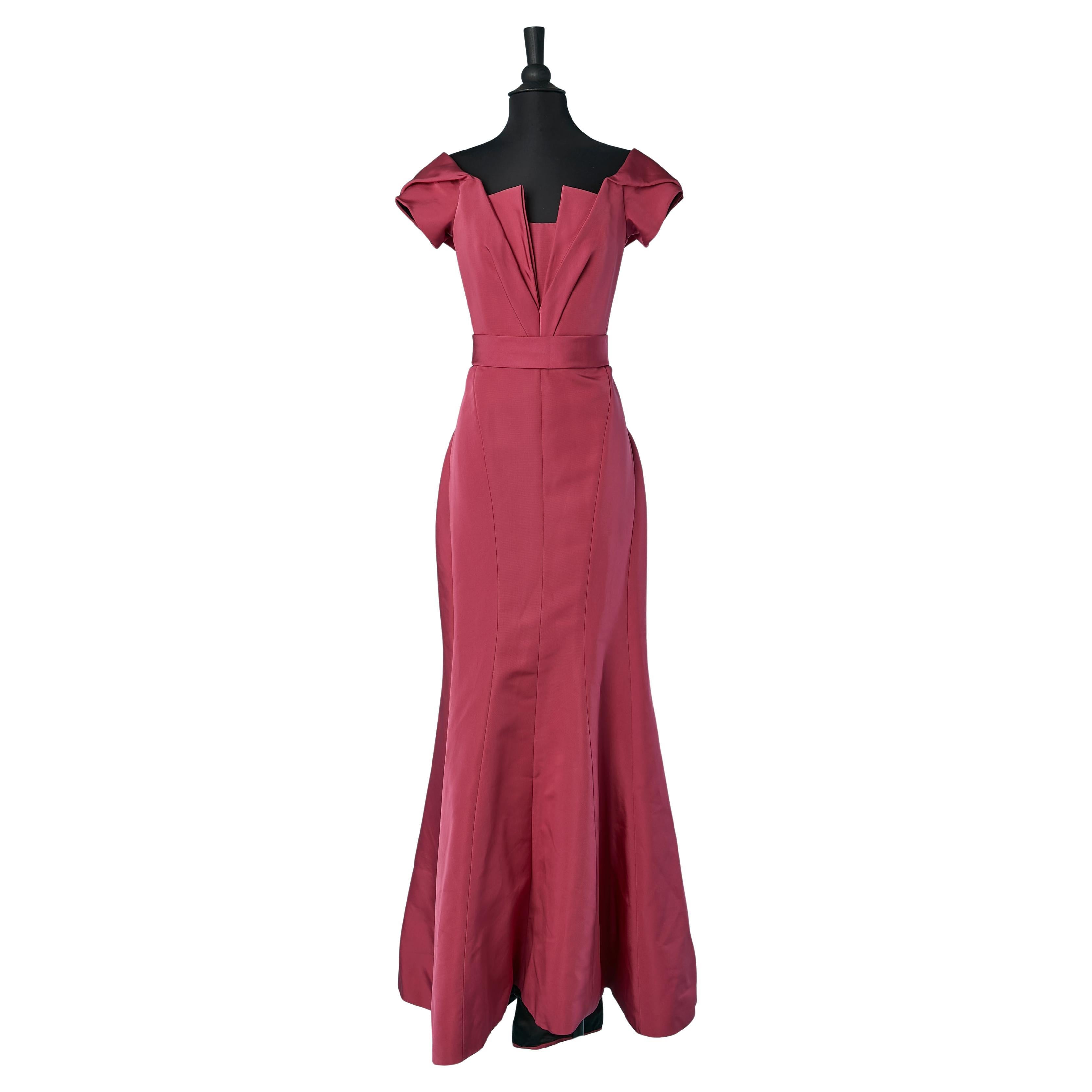 Raspberry pink silk evening dress J Mendel For Sale