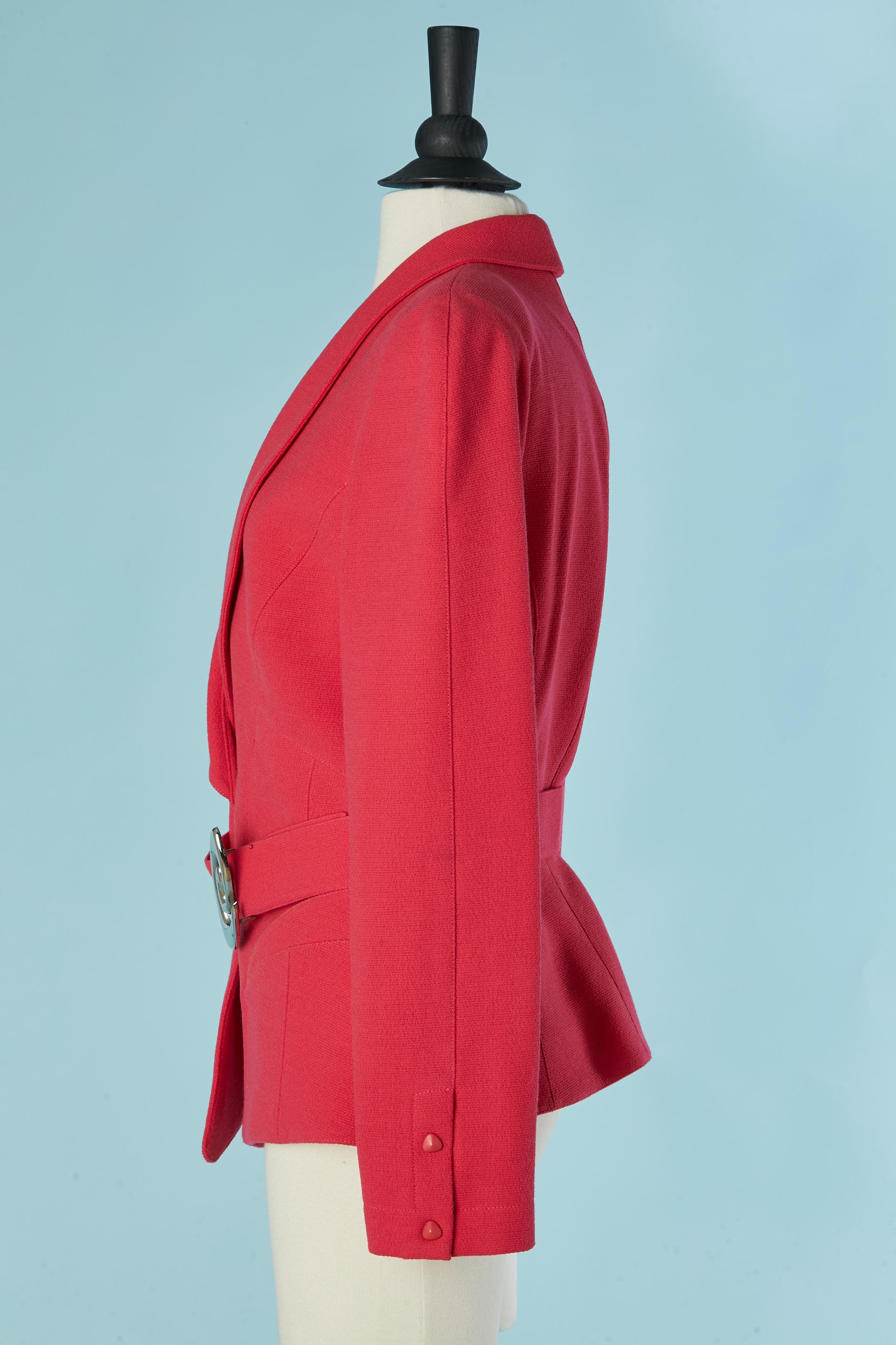 Donna Giacca monopetto rosa lampone con collo asimmetrico Thierry Mugler in vendita